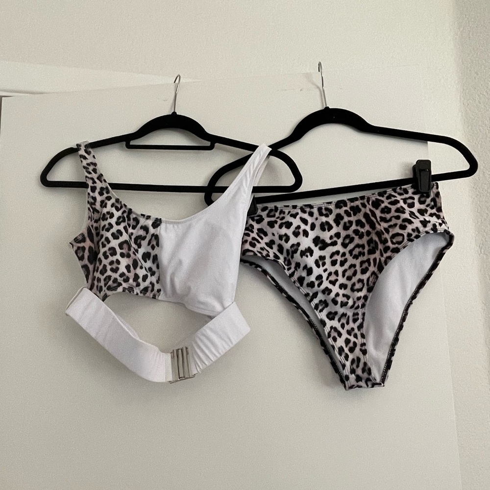 Cheetah Print Bikini with Belted Top and High Waisted Bottom